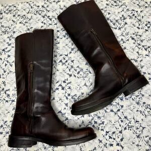 J CREW Size 6.5 Brown Leather Riding Boots Zippered 1” Low Heel Work Casual